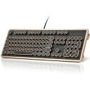 【中古】GLENCREAG レトロメカニカルキーボード RK104 有線フルサイズ104キー タイプライターラウンドキーキャップ付き 木目調 Nキーロールオーバー グリ(2)
