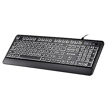 【中古】【未使用】LOONASA 大型プリントバックライトキーボード パームレスト付き 快適 静音 USB 有線 ライト付き コンピューターキーボード 見やすく入力しやすい