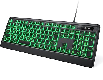 【中古】【未使用】大きめの文字 バックライト付きコンピューターキーボード 、7色バックライト リストレスト付き、USBプラグアンドプレイ、見やすく入力しやすい特
