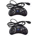 【中古】【未使用】16ビットハンドルコントローラー用、用、2個、ゲームコントローラー、 用ゲームアクセサリー、6ボタンゲームパッド ブラック(2)