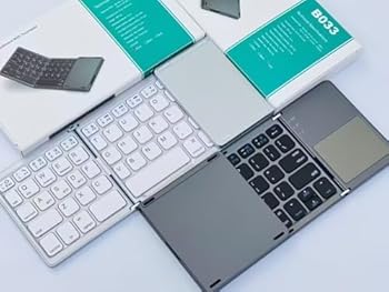 【中古】折りたたみ式 ワイヤレスキーボード, タッチパッド搭載, ポータブル, ブラック・ホワイト展開