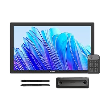 【中古】HUION 液タブ Kamvas Pro 19 4K UHD(3840*2160) 18.4型 液晶ペンタブレット ペン2本&左手デバイス付 スタンド内蔵 イラスト制作 テレワーク お