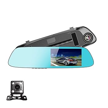【中古】【未使用】ミラードライブレコーダー5インチIPSタッチスクリーンフロント1080P FHDカメラおよび背面防水バックアップカメラ170°広角WDRスターライトナイト