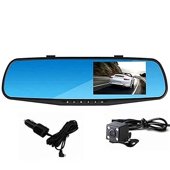 【中古】ドライビングレコーダー 車DVR 4.3インチカメラFULL HD 1080P自動カメラ背面図のディスタービューミラーDVRとカメラレコーダー 広角ドライブレコ