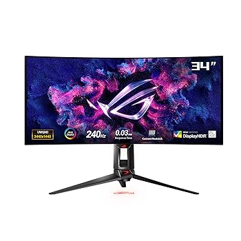 【中古】【未使用】ASUS 有機EL 湾曲 ウルトラワイド ゲーミングモニター ROG Swift OLED PG34WCDM (34インチ/湾曲OLED/240Hz/0.03ms/G-SYNC?対応/VESA DisplayHDR