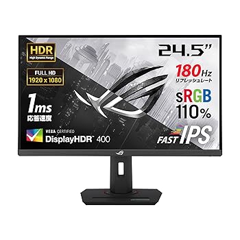 【中古】ASUS ゲーミングモニター ROG Strix XG259CS-J (24.5インチ/1920x1080/Fast IPS/180Hz/1ms(GTG)/HDR/USB Type-C/DisplayPort 1.4/HDMI/国内正規