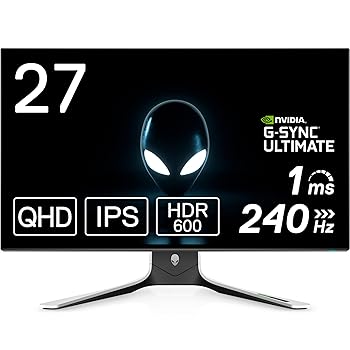 【中古】【未使用】Dell ALIENWARE AW2721D 27インチ ゲーミングモニター (3年間無輝点交換保証/FPS向き/QHD/IPS非光沢/DP・HDMIx2/縦横回転・高さ調整/1ms/240Hz/V