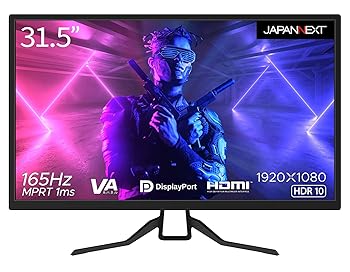 【中古】JAPANNEXT 31.5インチ ゲーミングモニター 165Hz 1ms フルHD 1920x1080解像度 VA パネル ディスプレイ (HDMI/DisplayPort/VESA対応/ブルーライト