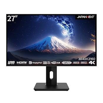 【中古】JAPANNEXT 27インチ モニター 4K UHD 3840x2160解像度 IPS ディスプレイ (KVM/HDMI/USB-C 給電 (65W) / DisplayPort/スピーカー内蔵/高さ調節/回