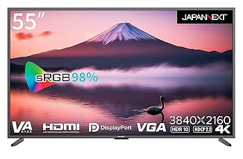 【中古】JAPANNEXT 55インチ 大型4Kモニター JN-V5500UHDR-N 非光沢モデル HDMI DP VGA PIP/PBP対応