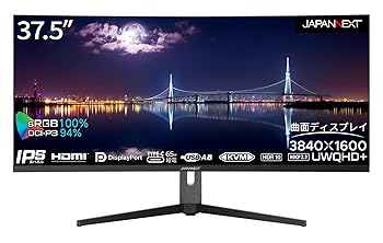 【中古】JAPANNEXT 37.5インチ曲面 IPSパネル UWQHD+(3840 x 1600)解像度 ウルトラワイドモニター JN-IPSC375UWQHDPR-H-C65W 75Hz対応 USB-C給電(最大65
