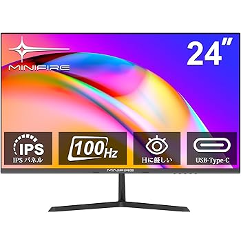 【中古】【未使用】Minifire 24インチ モニター IPS ディスプレイ 100Hz フルHD HDR10 ブルーライト軽減 フリッカーフリー VESA対応 フレームレス HDMI USB Type-C
