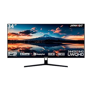 楽天AJIMURA-SHOP【中古】JAPANNEXT 34インチ モニター UWQHD 3440 x 1440 IPS（ADS） ディスプレイ （HDMI/DisplayPort/スピーカー内蔵/VESA対応/ブルーライトカット） JN-IP