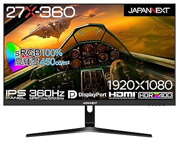 【中古】【未使用】JAPANNEXT 27インチ ゲーミングモニター 360Hz 1ms フルHD 1920x1080解像度 IPS パネル ディスプレイ (HDMI/DisplayPort/VESA対応/ブルーライト