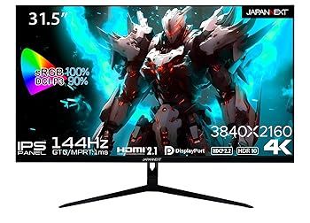 【中古】JAPANNEXT 31.5インチ ゲーミングモニター 144Hz 1ms 4K UHD 3840x2160解像度 IPS パネル ディスプレイ (HDMI/DisplayPort/VESA対応/ブルーライ