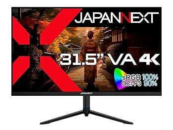 【中古】【未使用】JAPANNEXT 31.5インチ モニター 4K UHD 3840x2160解像度 VA ディスプレイ (HDMI/DisplayPort/スピーカー内蔵/高さ調節/回転(ピボット)機能/VESA