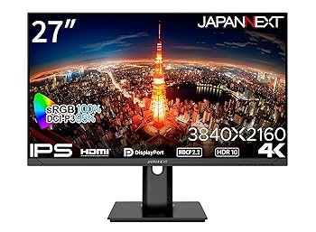 【中古】JAPANNEXT 27インチ モニター 4K UHD 3840x2160解像度 IPS ディスプレイ (HDMI/DisplayPort/スピーカー内蔵/高さ調節/回転(ピボット)機能/VESA対