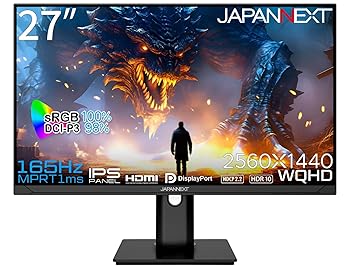 【中古】JAPANNEXT ゲーミングモニター 27インチ 165Hz対応 IPS スピーカー搭載 WQHD ジャパンネクスト JN-27IPS165WQHDR-HSP 液晶ディスプレイ フリッカ