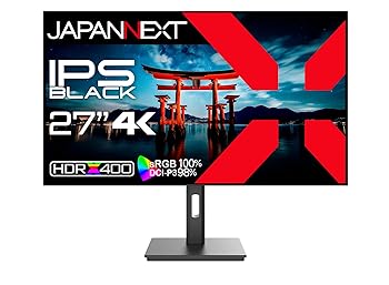 【中古】【未使用】JAPANNEXT 27インチ モニター 4K UHD 3840x2160解像度 IPS BLACK ディスプレイ (HDMI/DisplayPort/スピーカー内蔵/VESA対応/ブルーライトカット)