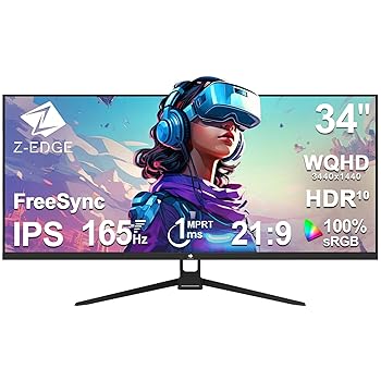 【中古】【未使用】Z Z-Edge(ゼロエッジ) ウルトラワイド ゲーミングモニター 34型 165Hz 1ms IPS WQHD(3440x1440) AMD FreeSync対応 PIP/PBP機能搭載 フレームレス