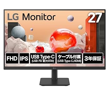 【中古】【未使用】LG モニター ディスプレイ 27MS530B-B 27インチ/フルHD(1920×1080)/100Hz/IPS/アンチグレア/HDMI×2/USB Type-C(USB PD65W)/フリッカーセーフ/