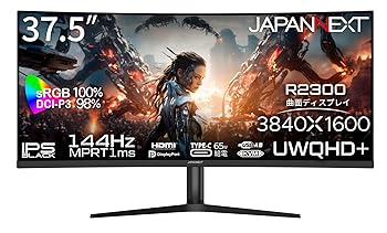 【中古】JAPANNEXT 37.5インチ ゲーミングモニター 144Hz 1ms UWQHD+ 3840x1600解像度 IPS BLACK パネル ディスプレイ (KVM/HDMI/DisplayPort/Type-C/VES