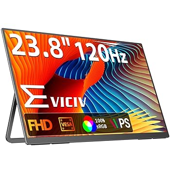 【中古】EVICIV モバイルモニター 23.8インチ大画面 モバイルディスプレイ 広色域 IPS液晶パネル 自立型スタンド 標準VESA規格 HDRモード スピーカー内蔵