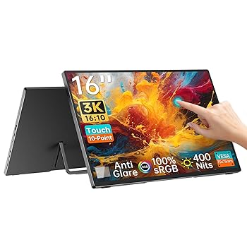 【中古】Intehill モバイルモニター 3k タッチモニター 16 インチ AG非光沢IPSパネル 3072x1920 黄金比16:10 SRGB 100%広色域 400nits高輝度 ミニPC/Macb