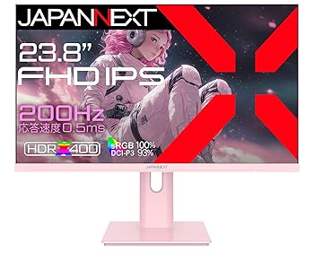 【中古】JAPANNEXT 23.8インチ ゲーミングモニター 200Hz 0.5ms FHD 1920x1080解像度 IPS パネル ディスプレイ (HDMI/DisplayPort/VESA対応/高さ調節/回