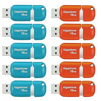 【中古】Gigastone V10 16GB USBメモリ USB2.0 10個セット キャップレス スライド式 青 オレンジ