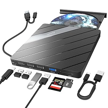 【中古】【未使用】Alxum 8 in 1 CD DVDドライブ 外付け-USB3.0 A＆Type-C両接続CDプレーヤー、SD/TFス..
