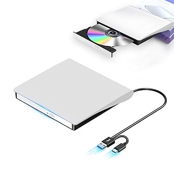 【中古】CD DVDドライブ 外付け【2025革新モデル】外付けDVDドライブ 高速処理 8XDVD& 24XCD 光学ドライブ外付け 読取/書込可 バスパワー USB 2.0/3.0&Ty