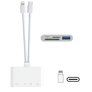 【中古】【未使用】4in1 iPhone SDカードリーダー 【2025新モデル MFi認証品】Lightning/USB C カードカメラリーダー USB/SD/TF変換アダプタ・SDカード・microSDカ