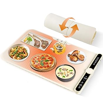 【中古】【2025新デザイン・日本対応】食品保温プレート 多機能フードウォーマー 9段階温度調節 40-120℃ 6段階タイマー設定 巻き取り式収納 やけど防止