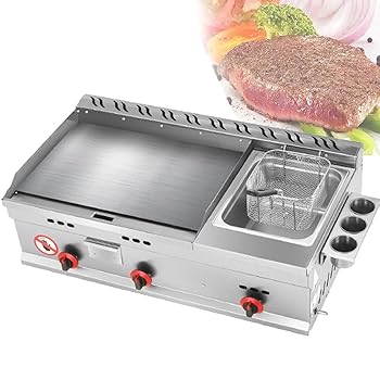 【中古】業務用カウンタートップガスグリドル、レストラン用ステンレススチール鉄板焼きフライパン、温度調節可能、屋外ケータリング用..