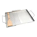 【中古】【未使用】ストーブトップ用鋳鉄グリドル - ステンレス製グリドルパン | 取っ手付きサービングトレイ ステンレス調理器具 肉 野菜 シーフード用