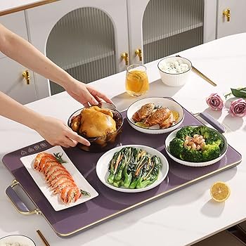 【中古】【未使用】食品保温板電動超薄型ガラス保温トレイ60 x 30 cmホットプレート、3速調節可能な温度制御4 Hタイマーとタッチパネル付き、バイキング、家庭夕食
