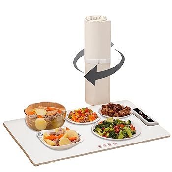 【中古】食品用ロールアップ加熱トレイ、スマート電気ホットプレート、3段階温度調整全面加熱パッド、食品加熱と急速解凍用