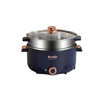 【中古】【未使用】多機能炊飯器 3L 大容量 一人鍋 お徳用 二層蒸し層 温度調節機能 取り外し可能 丸洗い可能 多用途一人鍋 多目的鍋セット (ブルー,二重層)(2.0)