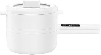 【中古】【未使用】Momgla 多機能電気調理鍋 片手鍋 蒸し器付き2L大容量 蒸す・煮る・炒める・炊飯 鍋 ひとり暮らし炊飯器知能 長柄白鍋 家庭用蒸し鍋 ふねんでんき