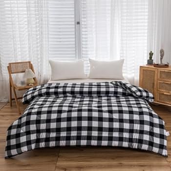 【中古】春/夏の羽毛布団ウォッシャブル市松模様のきれいなキルトブランケット1ピースセットキッズ羽毛布団セミダブルシングルダブル(ブラックシングル15