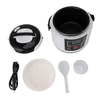 【中古】2Lカーライス炊飯器ポータブル、非スティック、旅行用の蒸気バスケットと多機能12V安全な調理