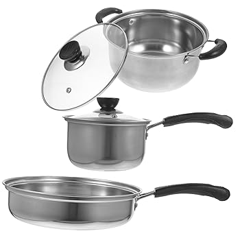 【中古】【未使用】STOBOK 1 セット ステンレススープポット 調理器具セット ステンレス製の鍋とフライ..