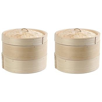 【中古】【未使用】Hlsicnalm 2X 竹スチーマー、2ティア、8インチ、点心バスケット、ライスパスタ、炊飯器セット、野菜用、スチームバスケット付き