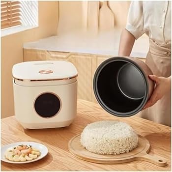 【中古】ベージュ炊飯器 5L コンパクト炊飯器 110v ミニ炊飯器 おかゆ調理モード 保温予約機能 多機能炊飯器 4つの便利なモード(ご飯、スープ、おかゆを