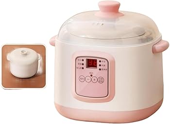 【中古】Rcuihak 電気シチューポット、陶器スープポット、家庭用やけど防止ミルクポット、自動予約、防..