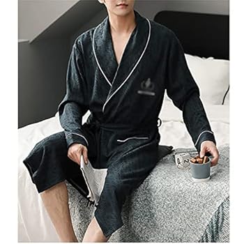 【中古】Bathrobe Fall/Winter Men's V-Neck Long Sleeve Casual Loose Bathrobe Soft Homewear Nightg..