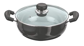 Aakrati Cookware HADK-26 深型 Kadai 蓋付き 4.1リットル ブラック 硬質アルマイト アルミ 4.1リットル
