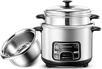 【中古】【未使用】炊飯器-蒸し器201ステンレス製炊飯器、ヘラと計量カップ付き、1?7人用(3L)()