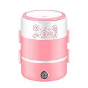 【中古】【未使用】LIUOFHUA 2lミニ電気炊飯器3層スチーマーポータブルステンレス鋼食事熱加熱弁当箱食品容器ウォーマー- pink double layer